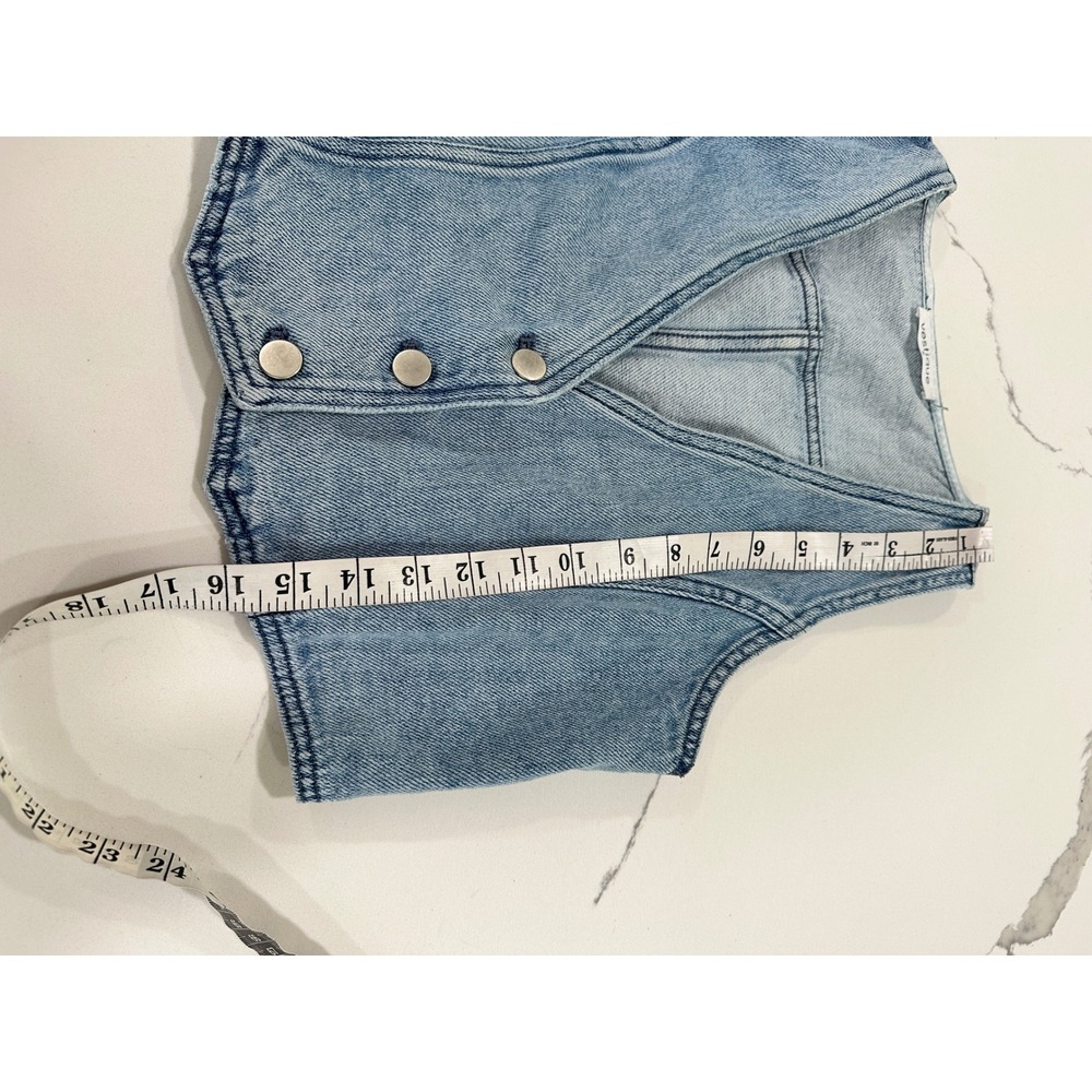 Vestique Womens Light Wash Denim Cropped Vest V-Neck Button Front Blue Small - Picture 5 of 5